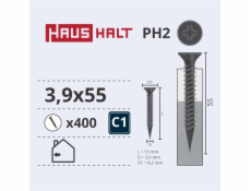 Vruty do dřeva Haushalt, 3,9 x 55 mm, PH2, 400 ks.