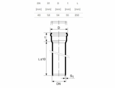 Vnitřní kanalizační potrubí HTplus, O 40 mm, 0,25 m, bílá