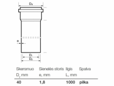 Vidaus kanalizacijos PP vamzdis Wavin, O 40 mm, 1 m