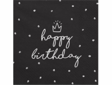 Party Deco papírové ubrousky, Happy Birthday, černé, 33x33 cm, 20 ks univerzální