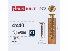 Vruty do dřeva Haushalt, 4 x 40 mm, ZN, PZ2, 500 ks.