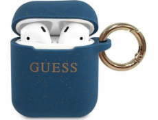 Guess GUACCSILGLBL silikónové ochranné puzdro pre AirPods 1/2 tmavo modré