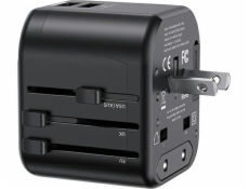 Usams Charger USAMS Wall Charger 2xUSB T55 12W univerzálny adaptér 4v1 USA/AU/EU/UK čierna CC173TC01 (US-CC173)