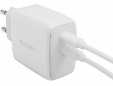Ricomm nabíjačka 65W GaN sieťová nabíjačka Ricomm RC652 EU, 2xUSB-C + USB-C kábel 2,1m