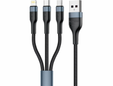 Foneng USB kábel USB-A - USB-C + micro-B + Lightning 1 m čierny (X51 3 v 1 / čierny)