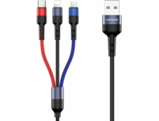 Usams USB-A - USB-C + microUSB + Lightning kábel 0,35 m čierny (63751-uniw)