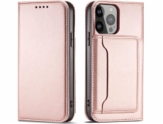 Puzdro Hurtel Magnet Card Case pre iPhone 13 Pro Max, kryt, peňaženka na karty, stojanček na karty, ružové