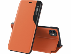 Elegantné puzdro Hurtel Eco Leather View Case s funkciou chlopne a stojančeka pre iPhone 13 Pre oranžové