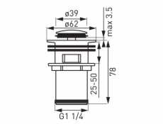 Dugno vožtuvas Ferro S283G click/clack, 3.9 cm