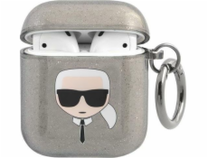 Karl Lagerfeld Ochranné pouzdro KLA2UKHGK Glitter Karl`s Head pro AirPods 1/2 šedé