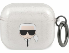 Karl Lagerfeld Ochranné pouzdro KLA3UKHGS Glitter Karl`s Head pro AirPods 3 stříbrné