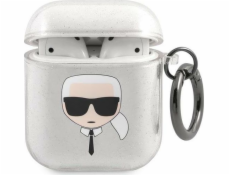 Karl Lagerfeld Ochranné pouzdro KLA2UKHGS Glitter Karl`s Head pro AirPods 1/2 stříbrné