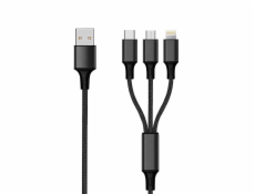 USB 2GO USB-A - USB-C + microUSB + Lightning kabel 1,5 m černý (797153)