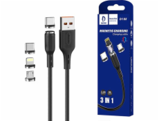 Denmen USB-A - USB-C + microUSB + Lightning kabel 1 m Černá (29367)