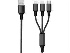 USB kabel 2GO 2GO 3v1 USB Ladekabel - černý - 150 cm pro USB Type-C