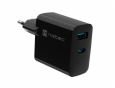 NATEC USB Charger Ribera GaN USB-A+USB-C Power Delivery 65W black