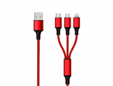 USB 2GO USB-A - USB-C + microUSB + Lightning kabel 1,5 m červený (797150)