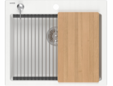 Graniteq Quadron Sink Kurt 110 | Bílý žulový kuchyňský dřez Rozměry: 59,5 x 50 x 21,5 cm Příslušenství: Siphon, dávkovač, deska, qmata | 1 komora zapuštěna Nadace kabinetu: Z