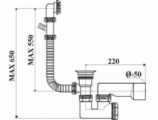 AKCES 19983 VAŇOVÝ SIPHON, NEREZOVÉ NEREZOVÉ SÍTO, VANIČKA. PRO UMÝVAČKY, FI 40/50, ZÁSTRČKA PVC // SW+PCV-A