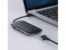 AUKEY CB-C71 aluminiowy HUB USB-C | 8w1 | RJ45 Ethernet 10/100/1000Mbps | 3xUSB 3.1 | HDMI 4k @ 30Hz | SD aj microSD | USB-C Power Delivery 100W