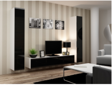 Cama Obývací skříň sestava VIGO 4 bílá/černý lesk