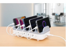 Nabíjecí stanice Manhattan 10x porty: 3x USB-C (až 18W PD) a 7x USB-A (až 12W) Celkový výkon 120W Bílá/šedá Krabička s tříletou zárukou