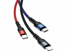 Usams USB-A - USB-C + microUSB + Lightning kabel 3 m černý (63753-uniw)