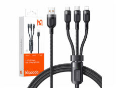 Kábel 3v1 z USB na USB-C/Lightning/Micro USB, Mcdodo CA-0930, 6A, 1,2 m (čierny)