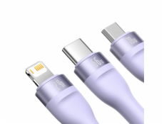 Kábel USB 3v1 radu Baseus Flash II, USB-C + micro USB + Lightning, 66 W, 1,2 m (fialový)