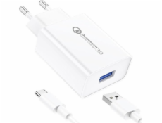 Foneng EU13 sieťová nabíjačka + kábel USB-C, 3A (biela)