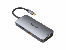 MOKiN 8v1 USB-C adaptér na 3x USB 3.0 + HDMI + USB-C + VGA + čítačka kariet SD + čítačka kariet Micro SD (strieborná)