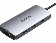 Adaptér MOKiN 7v1 Rozbočovač USB-C na 2x HDMI + 3x USB 2.0 + DP + VGA (stříbrný)