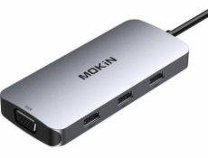 Adaptér MOKiN 7v1 Rozbočovač USB-C na 2x HDMI + 3x USB 2.0 + DP + VGA (strieborný)