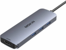 Adaptér MOKiN Hub 8v1 USB-C na 2x 4K 60Hz HDMI + USB-C + 3x USB 3.0 + SD + Micro SD (strieborný)