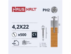 Samořezné šrouby Haushalt, DIN 14566, 4,2 x 22 mm, 500 ks.