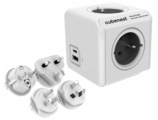 Cubenest Powercube ReWirable USB PD 20W, A+C, 4× zásuvka, bílá/šedá, 4 cestovní koncovky, dětská pojistka, uzemnění