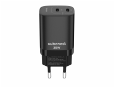 CubeNest S2D1 GaN Adaptér 35W černá (2× USB-C až 35 W), PD, přepěťová a podpěťová ochrana, s technologií GaN, pro iPhone