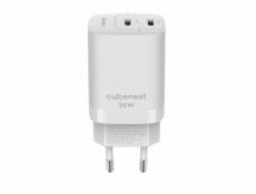 CubeNest S2D1 GaN Adaptér 35W bílá (2× USB-C až 35 W), PD, přepěťová a podpěťová ochrana, s technologií GaN, pro iPhone