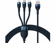 Kabel 3v1 USB Baseus USB 3v1 Baseus Flash Series, USB-C + Micro + Lightning 66W, 1,2 m (modrý)