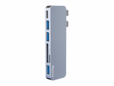 Rozbočovač 6w2 RayCue 2x USB-C do Thunderbolt 3 + 3x USB-A 3.0 5Gb/s + SD/TF 2.0 (šary)