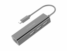 Lention Hub USB-C na 3x USB 2.0 + Ethernet adaptér (čierny)