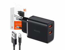 Mcdodo CH-5071 USB-A*2, 12W sieťový charger + USB-A na bleskový kábel (black)