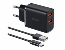 Mcdodo CH-5072 USB-A*2, 12W power charger + USB-A do USB-C cable (black)