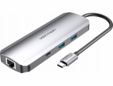 USB-C Docking Station na HDMI, USB-C, 2x USB3.0, RJ45, SD, TF, TRRS 3.5mm, PD 0.15m Vention TOMHB (gray)