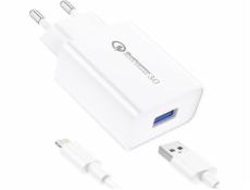 Foneng EU13 sieťová nabíjačka + kábel USB-Lightning, 3A (biela)