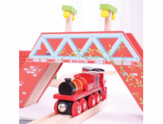 Bigjigs Rail Červená lokomotiva s tendrem + 3 koleje