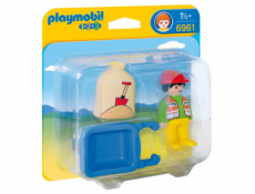 Stavební dělník Playmobil, panáček s kolečkem, 4 dílky