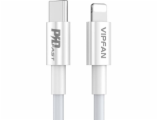 Kábel USB-C do Lightning VFAN P01, 3A, PD, 1m (biely)