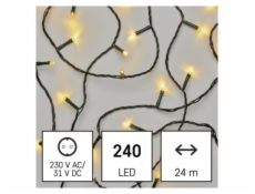 LED vánoční řetěz, 24 m, venkovní i vnitřní, teplá bílá, programy