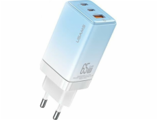 USAMS Charger Lod. sieť. 2xUSB-C+1xUSB 65W (len hlava) GaN PD3.0 +QC3.0 Rýchle nabíjanie modrá/gradientná modrá Sandru Series CC180TC04 (US-CC180)